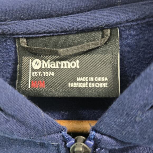Marmot Hoodie Mens Medium Blue Full Zip Sweatshirt Jacket Logo Cotton - Picture 3 of 12